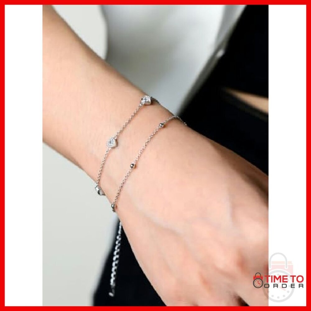 Sterling Silver Double Strand Heart Anklet with Birthstone Charm - Picture 5 of 8